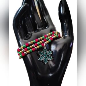 Festive Beaded Bracelet with Snowflake Charm